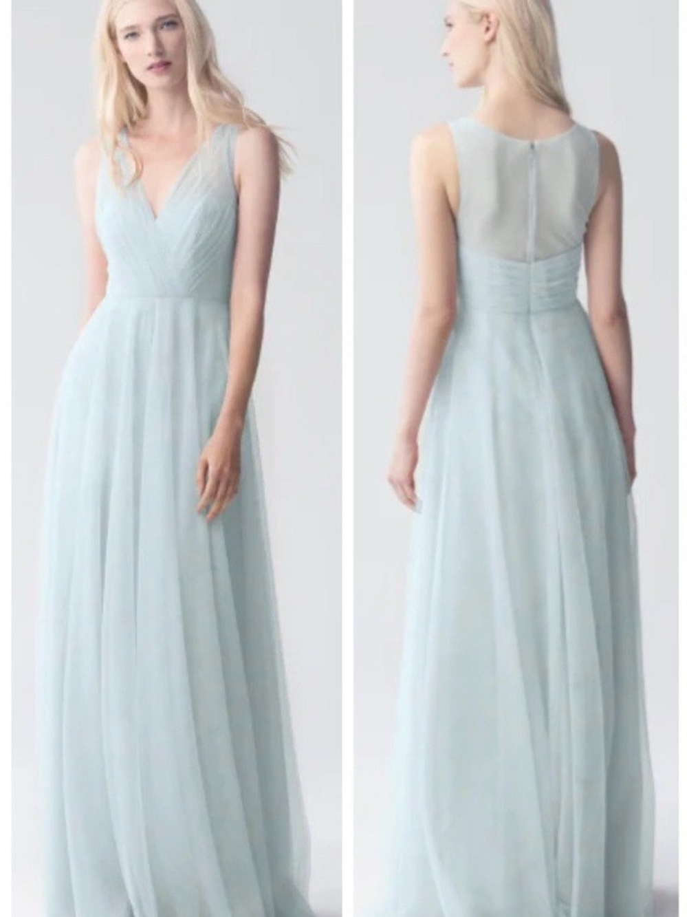 Jenny Yoo Pale Blue Sleeveless Chiffon Maxi Gown